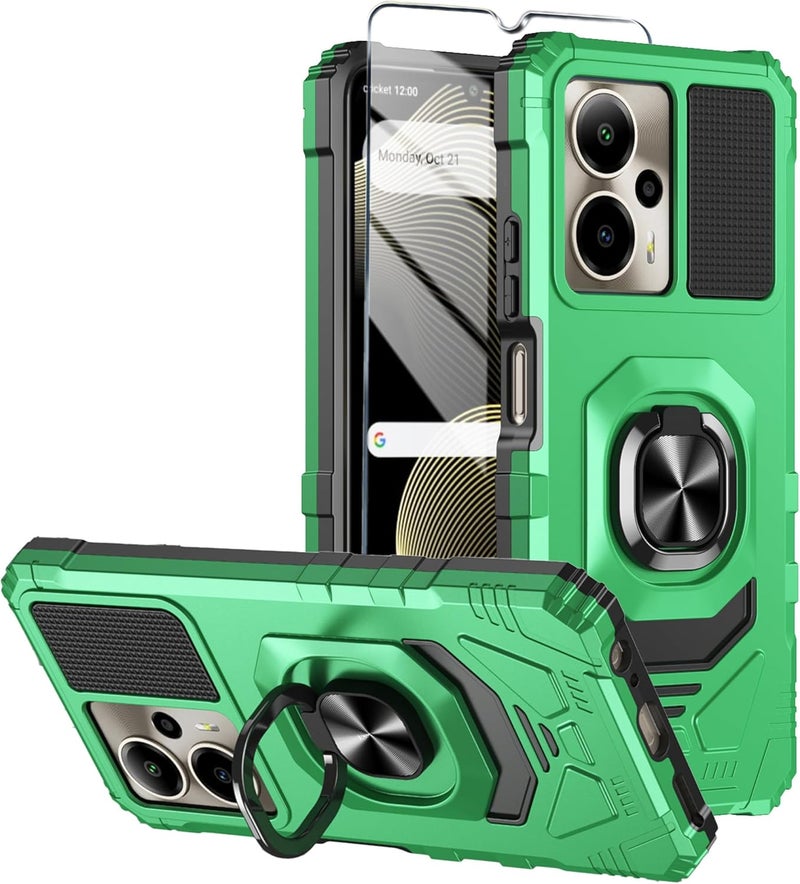 Mocotto for Cricket Outlast 5G 2024 Phone Case AT&T Motivate Pro 5G Case with Tempered Glass Screen Protector,Military Grade Heavy Duty Shockproof Protective Cover,with Ring Kickstand (Green) - Image 1